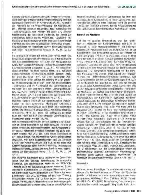 Vorschauseite 3: Funktionelle Elektrostimulation am zyklischen Beinbewegungstrainer (FES-LCE) in der stationären Rehabilitation nach zerebralem ischämischem Infarkt