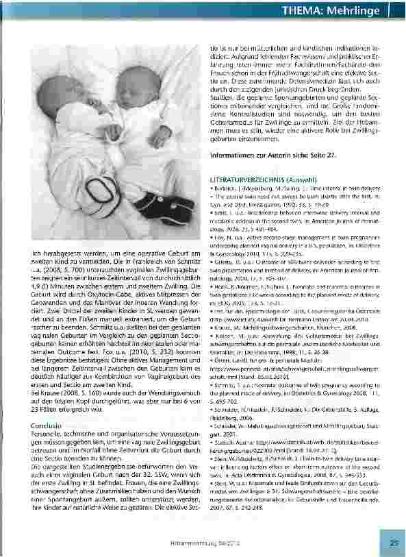 Vorschauseite 4: Vergleich zwischen vaginaler Zwillingsgeburt und Zwillingsgeburt per Sectio caesarea