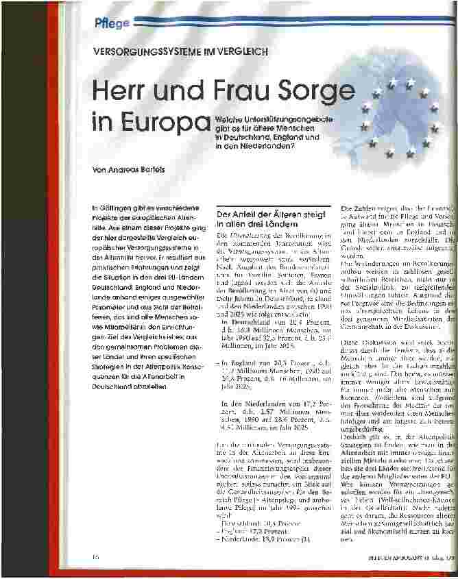 Vorschauseite 1: Herr und Frau Sorge in Europa Welche Unterstützungsangebote gibt es für ältere Menschen in Deutschland, England und in den Niederlanden?