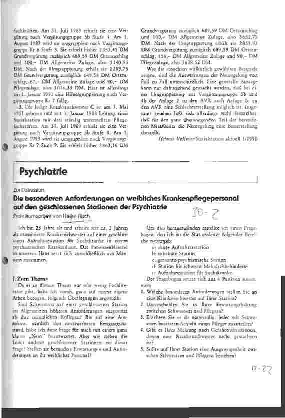 Vorschauseite 1: Die besonderen Anforderungen an weibliches Krankenpflegepersonal auf den geschlossenen Stationen der Psychiatrie