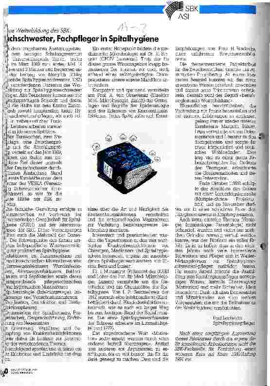 Vorschauseite 1: Neue Weiterbildung des SBK Fachschwester, Fachpfleger in Spitalhygiene