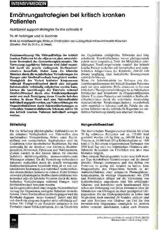 Vorschauseite 1: Ernährungsstrategien bei kritisch kranken Patienten
