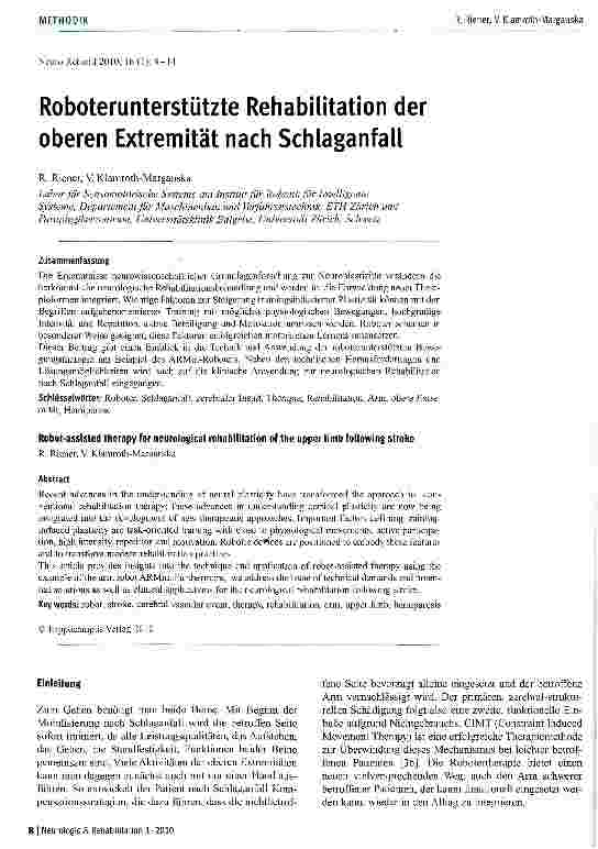Vorschauseite 1: Roboterunterstützte Rehabilitation der oberen Extremität nach Schlaganfall