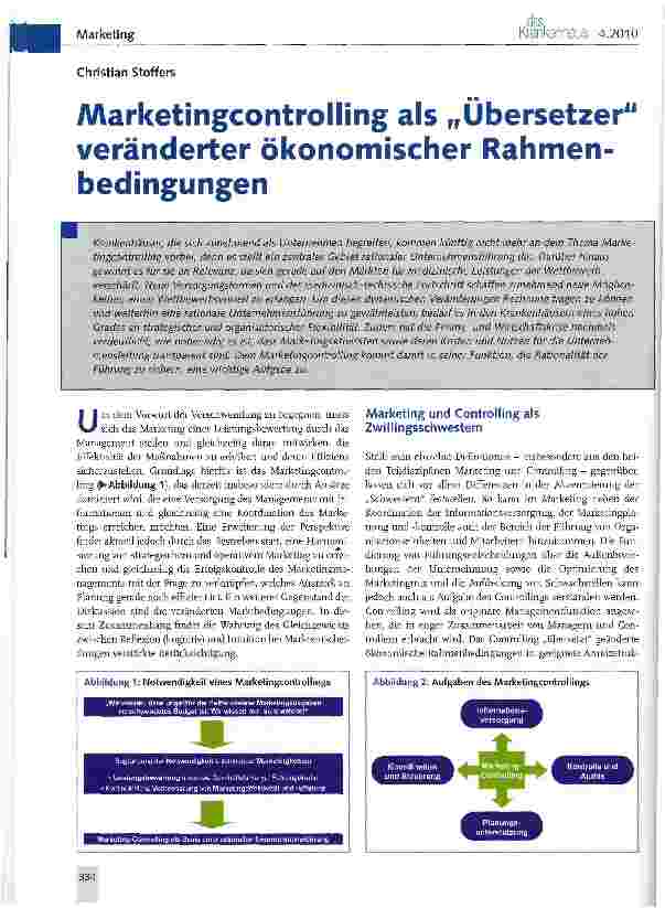 Vorschauseite 1: Marketingcontrolling als „Übersetzer veränderter ökonomischer Rahmenbedingungen