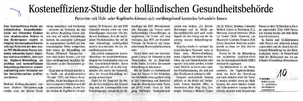 Vorschauseite 1: Kosteneffizienz-Studie der holländischen Gesundheitsbehörde