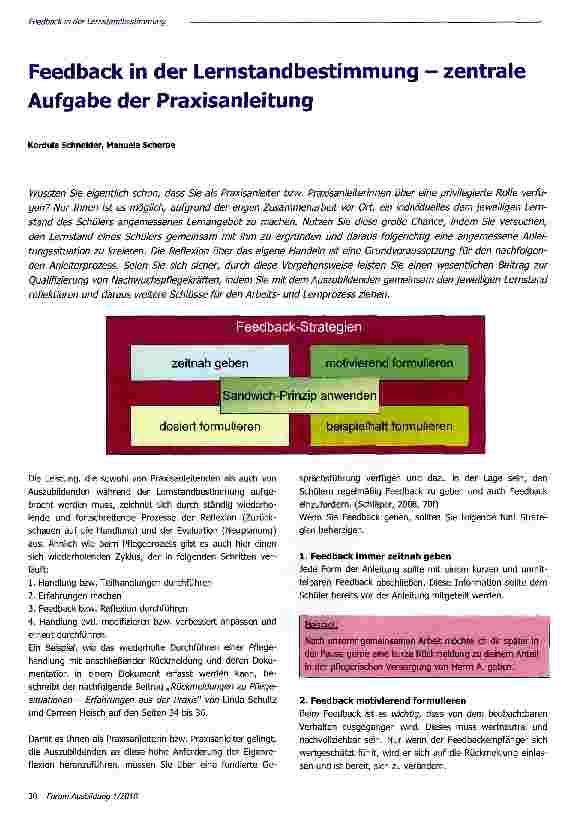 Vorschauseite 1: Feedback in der Lernstandbestimmung - zentrale Aufgabe der Praxisanleitung