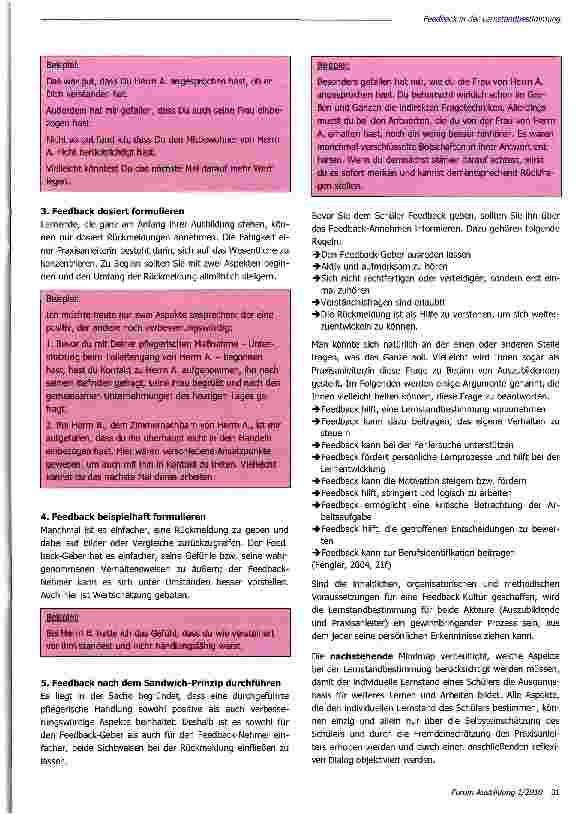 Vorschauseite 2: Feedback in der Lernstandbestimmung - zentrale Aufgabe der Praxisanleitung