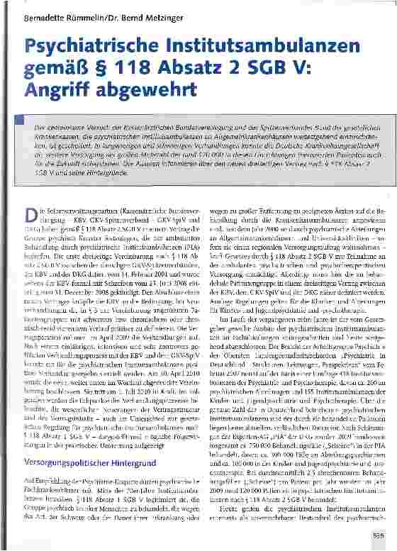 Vorschauseite 1: Psychiatrische Institutsambulanzen gemäß § 118 Absatz 2 SGB V: Angriff abgewehrt