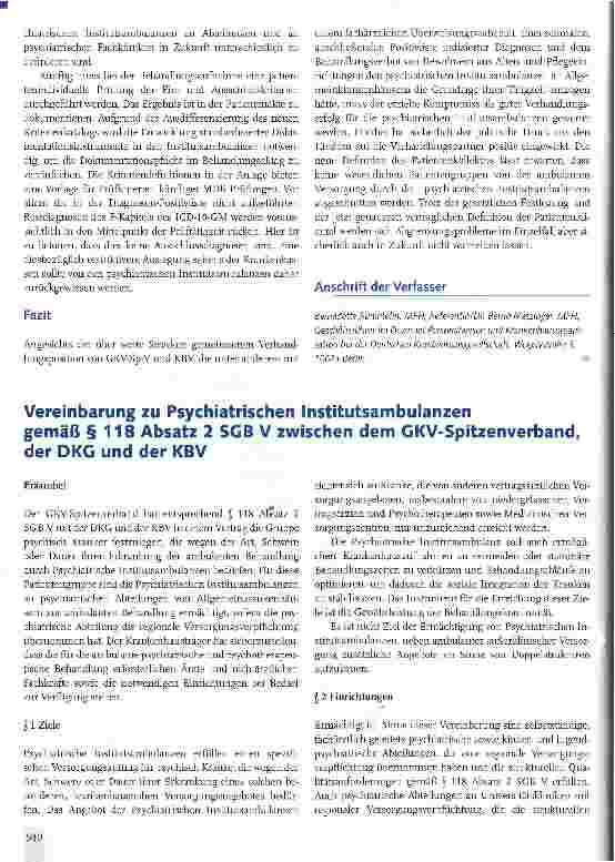Vorschauseite 5: Psychiatrische Institutsambulanzen gemäß § 118 Absatz 2 SGB V: Angriff abgewehrt