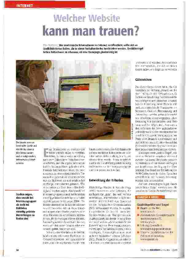 Vorschauseite 1: Welcher Website kann man trauen?