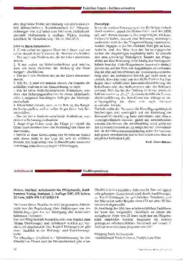 Vorschauseite 3: Frage 115: In welchen Fällen darf die ambulante Pflegekraft das Bettgitter hochstellenoder gar die Wohnungstür abschließen?
