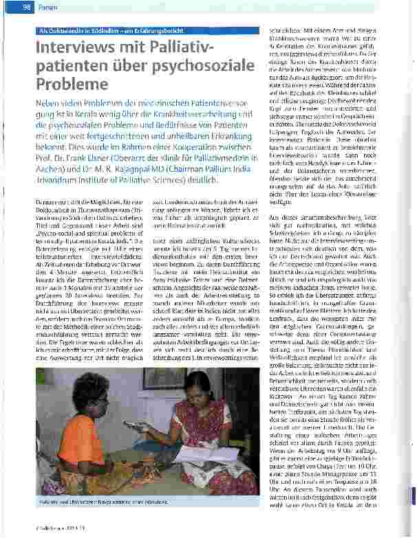 Vorschauseite 1: Interviews mit Palliativpatienten über psychosoziale Probleme