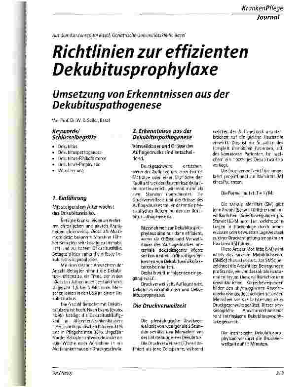 Vorschauseite 1: Richtlinien zur effizienten Dekubitusprophylaxe Umsetzung von Erkenntnissen aus der Dekubituspathogenese