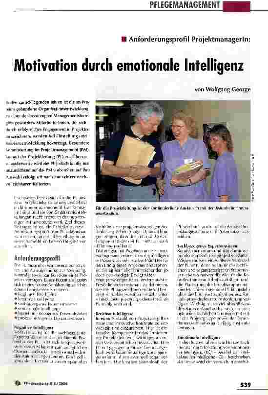 Vorschauseite 1: Motivation durch emotionale Intelligenz Anforderungsprofil ProjektmanagerIn