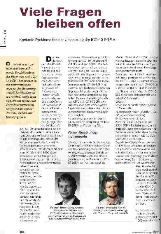 Vorschauseite 1: Viele Fragen bleiben offen Konkrete Probleme bei der Umsetzung der ICD-10 SGB V