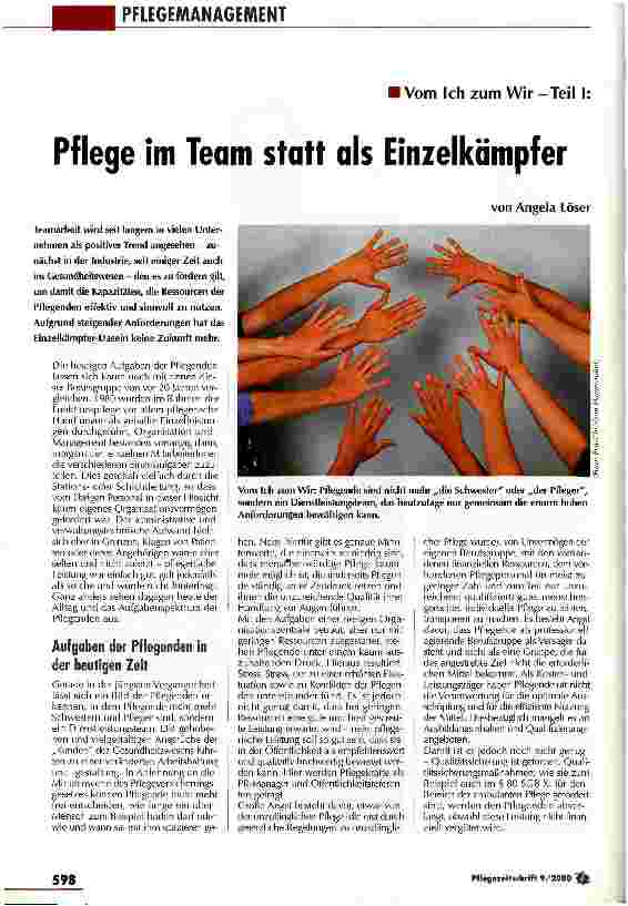 Vorschauseite 1: Pflege im Team statt als Einzelkämpfer Vom Ich zum Wir - Teil I