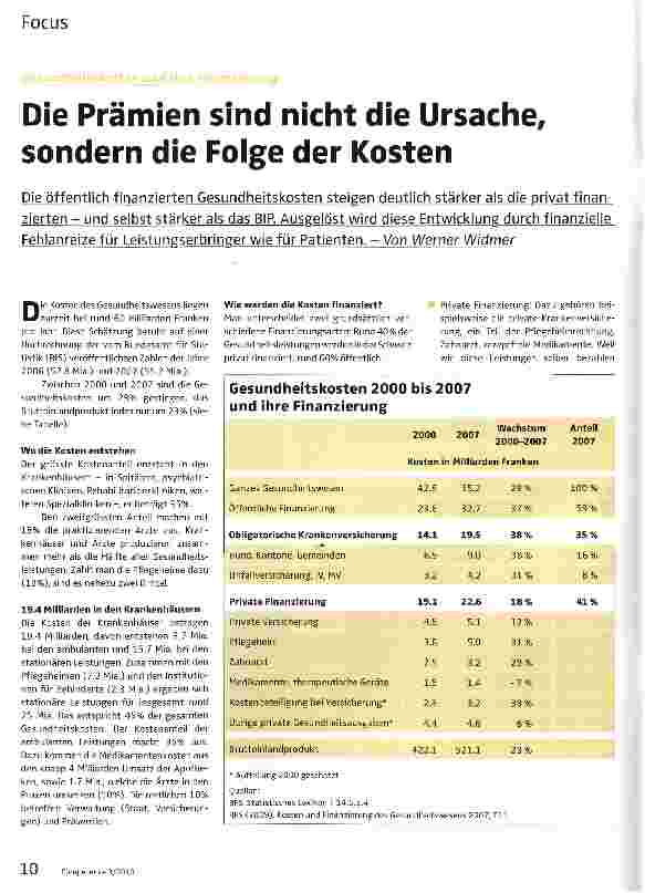 Vorschauseite 1: Die Prämien sind nicht die Ursache, sondern die Folge der Kosten