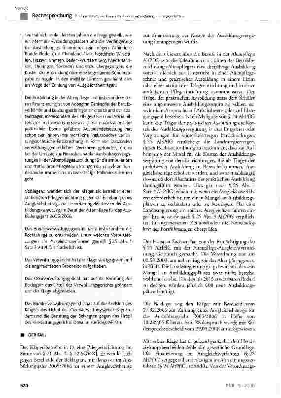 Vorschauseite 2: Zur Finanzierung der Kosten der Ausbildungsvergütung UmlageverfahrenAltPflG § 25