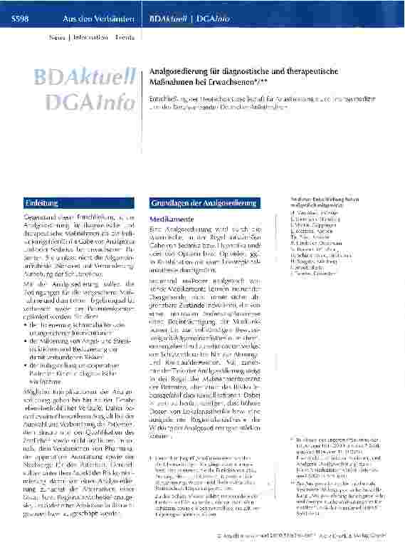 Vorschauseite 1: Analgosedierung für diagnostische und therapeutische Maßnahmen bei Erwachsenen*/**
