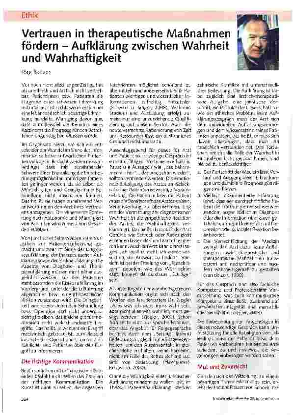 Vorschauseite 1: Vertrauen in therapeutische Maßnahmen [ fördern - Aufklärung zwischen Wahrheit und Wahrhaftigkeit