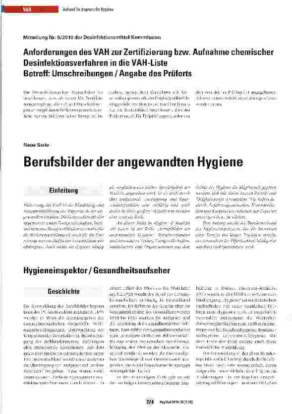 Vorschauseite 1: Berufsbilder der angewandten Hygiene