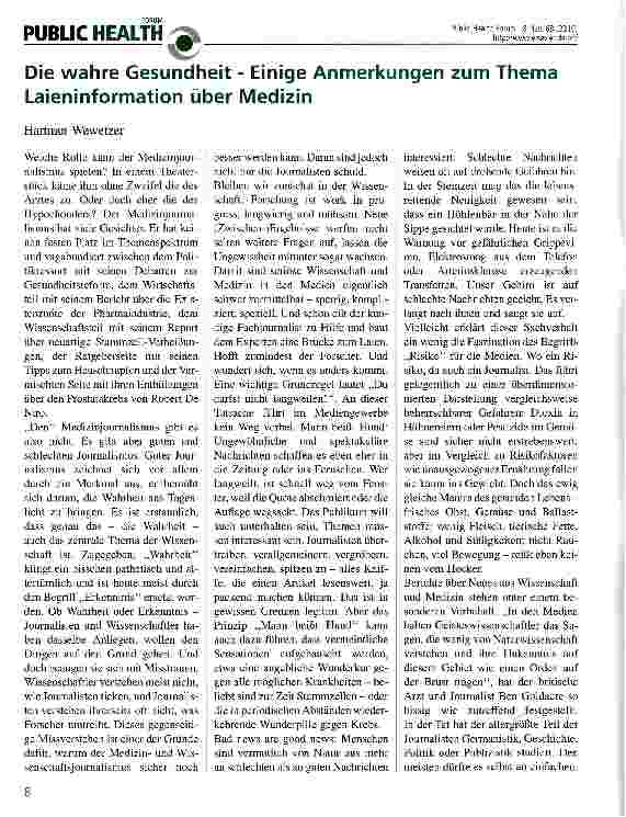 Vorschauseite 1: Die wahre Gesundheit - Einige Anmerkungen zum Thema Laieninformation über Medizin