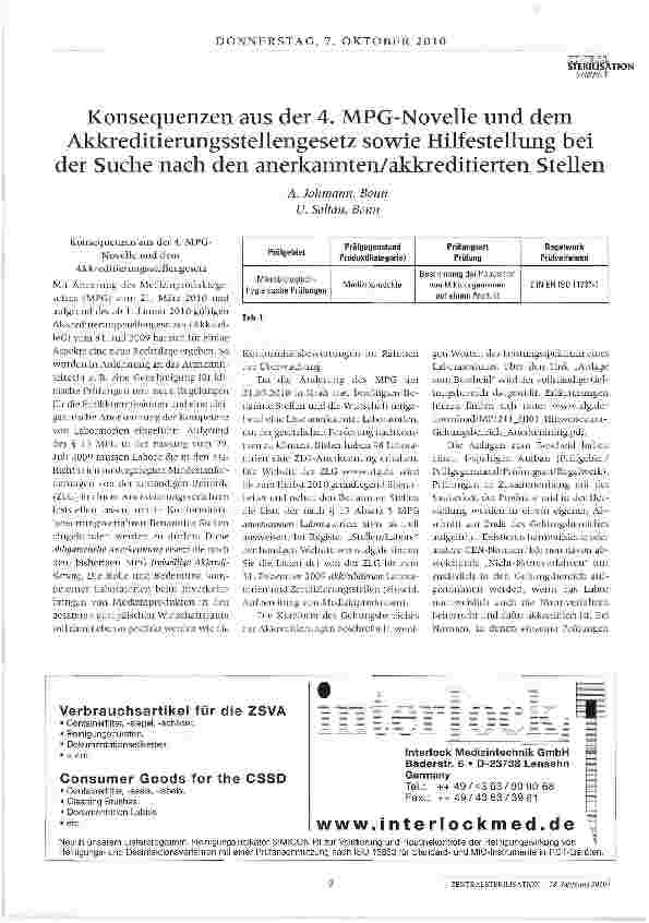 Vorschauseite 1: Konsequenzen aus der 4. MPG-Novelle und dem Akkreditierungsstellengesetz sowie Hilfestellung beider Suche nach den anerkannten/akkreditierten Stellen