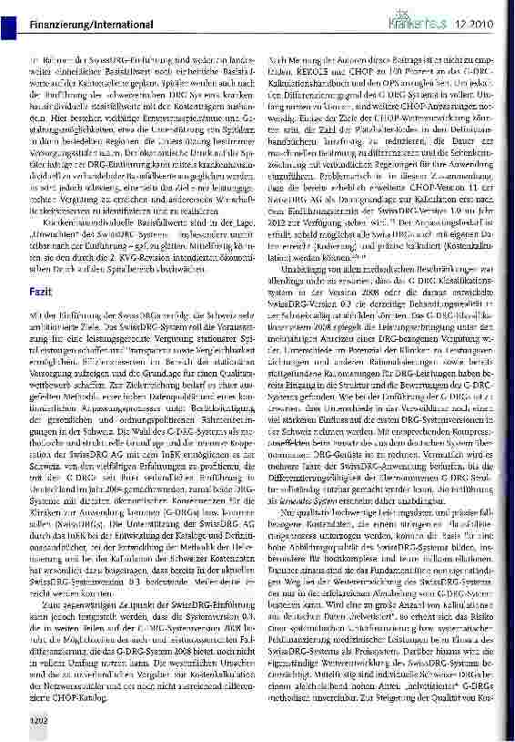 Vorschauseite 6: Die SwissDRGs - ein Zwischenbericht zur Einführung der fallpauschalierten Spitalfinanzierung auf der Grundlage deutscher DRG-Strukturen (II)