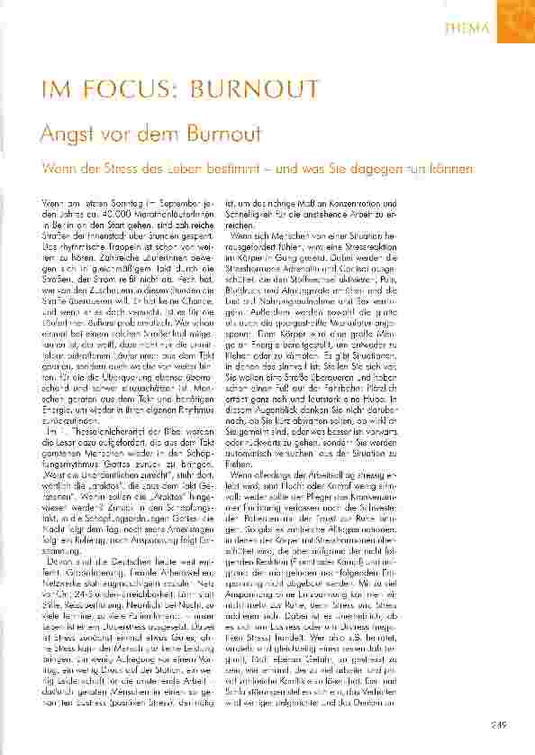 Vorschauseite 1: Angst vor dem BurnoutWenn der Stress das Leben bestimmt - und was Sie dagegen tun können