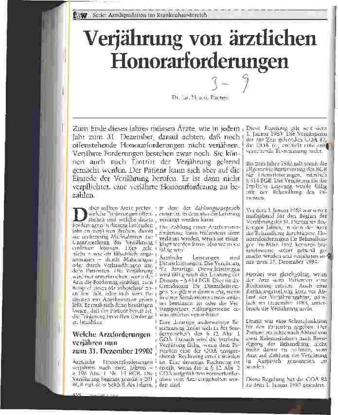 Vorschauseite 1: Verjährung von ärztlichen Honorarforderungen
