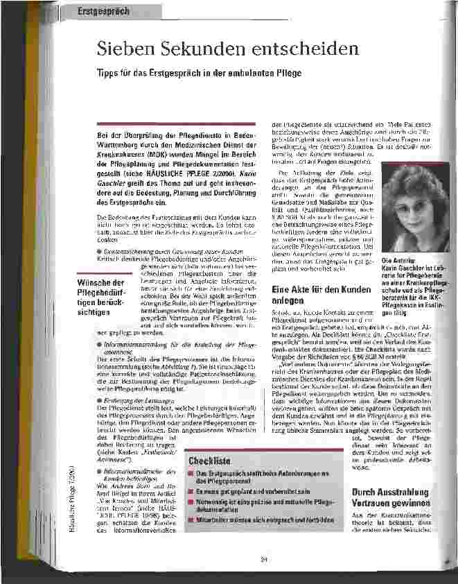 Vorschauseite 1: Sieben Sekunden entscheiden Tipps für das Erstgespräch in der ambulanten Pflege