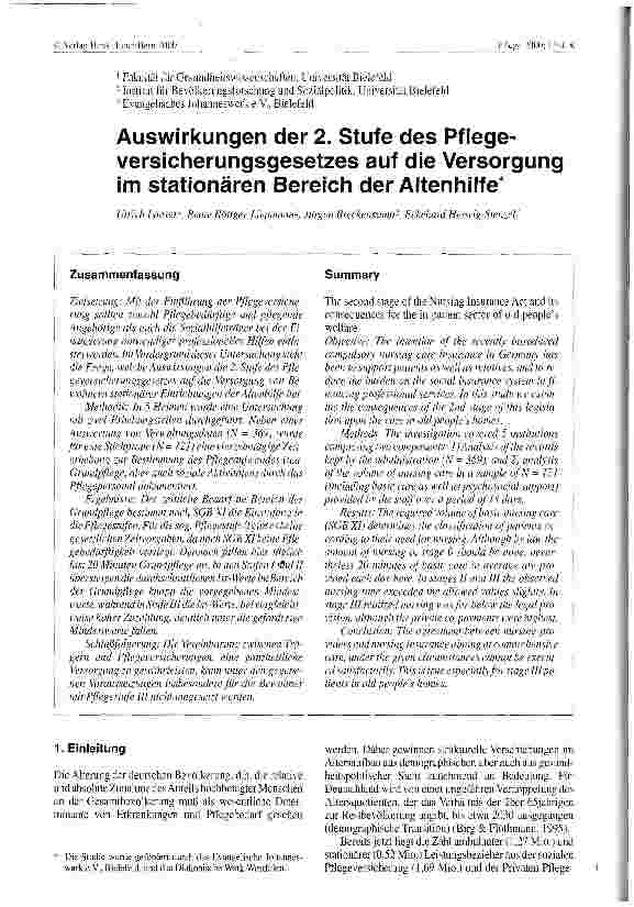 Vorschauseite 1: Auswirkungen der 2. Stufe des Pflegeversicherungsgesetzes auf die Versorgung im stationären Bereich der Altenhilfe