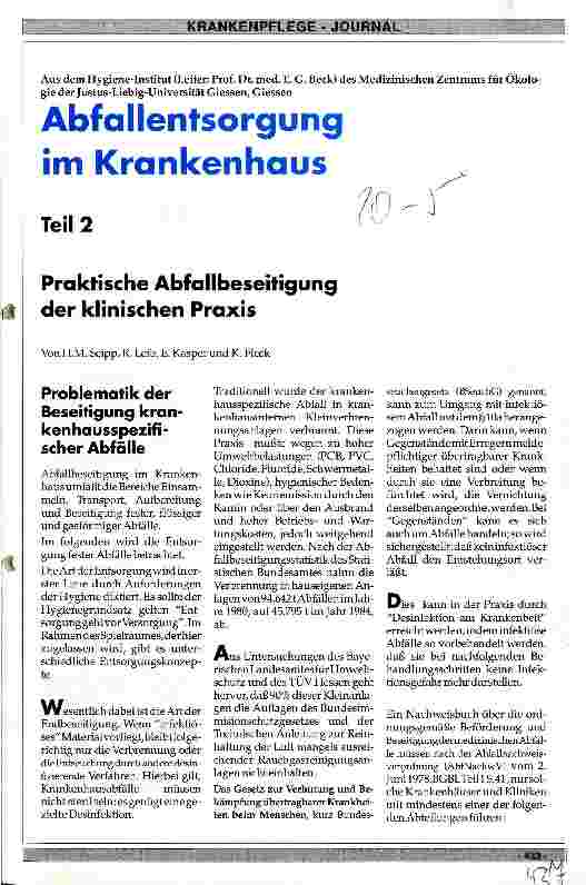 Vorschauseite 1: Abfallentsorgung im Krankenhaus - Teil 2 Praktische Abfallbeseitigung der klinischen Praxis