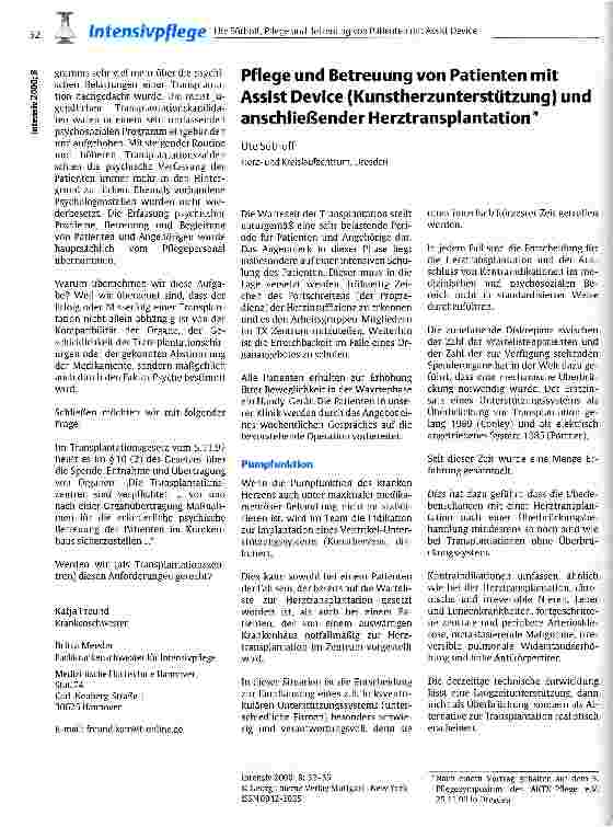 Vorschauseite 1: Pflege und Betreuung von Patienten mit Assist Device (Kunstherzunterstützung) und anschließender Herztransplantation