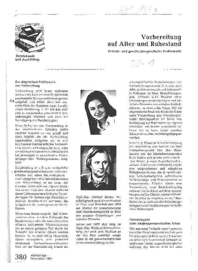Vorschauseite 1: Vorbereitung auf Alter und Ruhestand