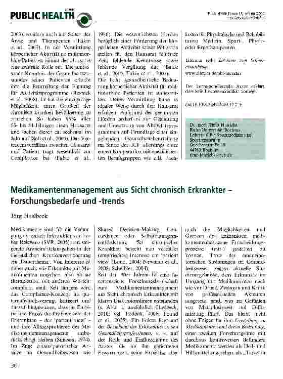 Vorschauseite 1: Medikamentenmanagement aus Sicht chronisch Erkrankter Forschungsbedarfe und -trends
