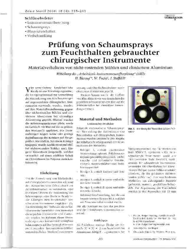 Vorschauseite 1: Prüfung von Schaumsprays zum Feuchthalten gebrauchter chirurgischer Instrumente