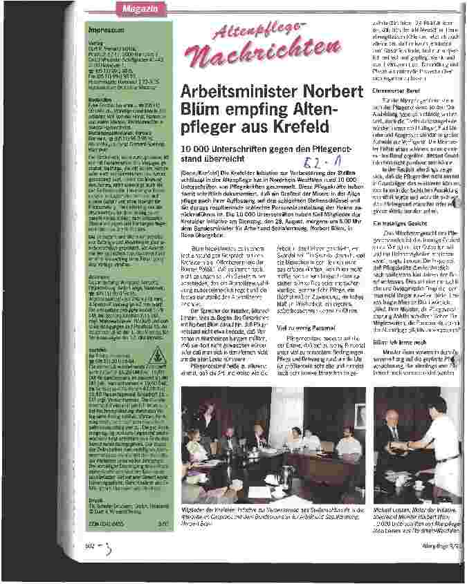 Vorschauseite 1: Arbeitsminister Norbert Blüm empfing Altenpfleger aus Krefeld