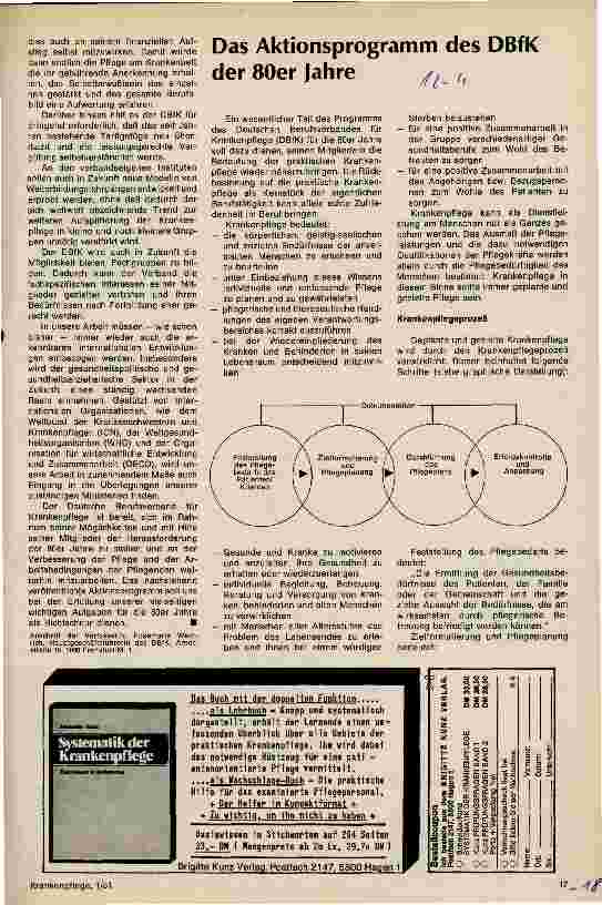 Vorschauseite 1: Das Aktionsprogamm des DBfK der 80er Jahre