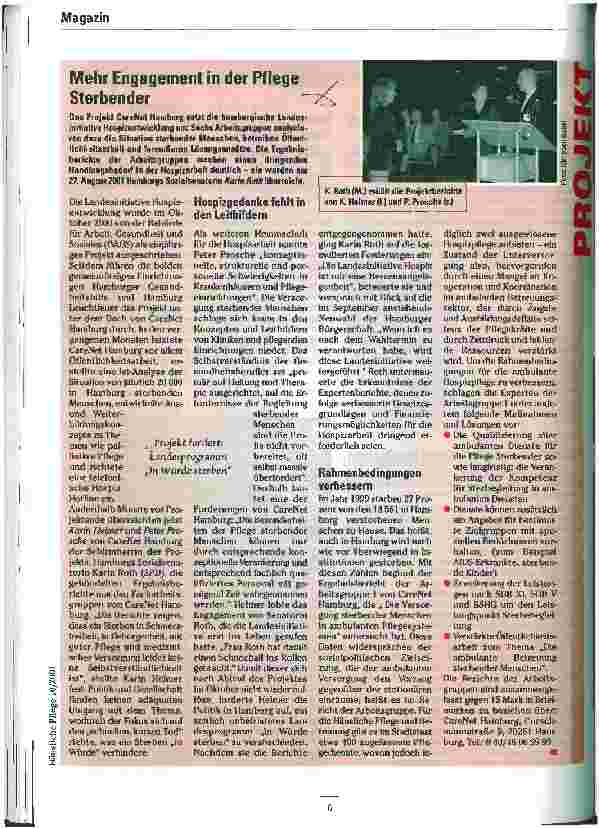 Vorschauseite 1: Mehr Engagement in der Pflege Sterbender