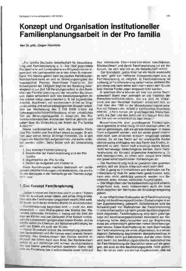 Vorschauseite 1: Konzept und Organisation institutioneller Familienplanungsarbeit in der Pro familia