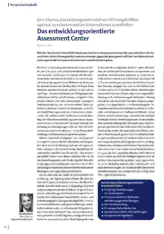 Vorschauseite 1: Eine Chance, das Leistungspotenzial von Führungskräften optimal zu erfassen und im Unternehmen zu entfaltenDas entwicklungsorientierte Assessment Center