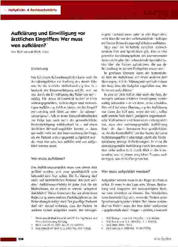 Vorschauseite 1: Aufklärung und Einwilligung vor ärztlichen Eingriffen: Wer muss wen aufklären?