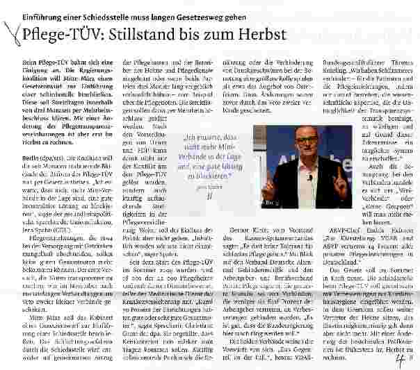 Vorschauseite 1: Pflege-TÜV: Stillstand bis zum Herbst