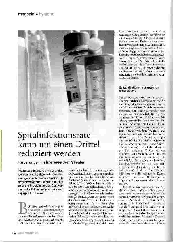 Vorschauseite 1: Spitalinfektionsrate kann um einen Drittel reduziert werden