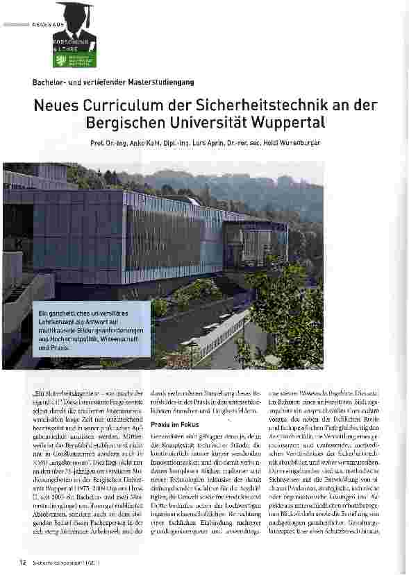 Vorschauseite 1: Neues Curriculum der Sicherheitstechnik an der Bergischen Universität Wuppertal
