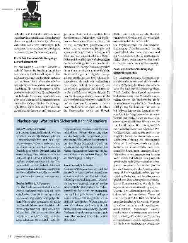 Vorschauseite 3: Neues Curriculum der Sicherheitstechnik an der Bergischen Universität Wuppertal