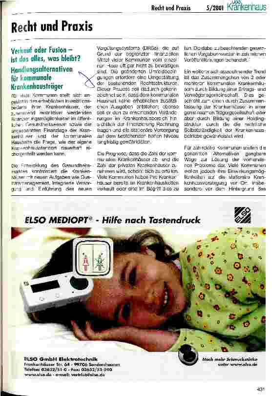Vorschauseite 1: Verkauf oder Fusion - ist das alles was bleibt? Handlungsalternativen für kommunale Krankenhausträger