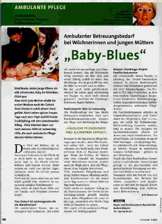 Vorschauseite 1: Baby-Blues Ambulanter Betreuungsbedarf bei Wöchnerinnen und jungen Müttern