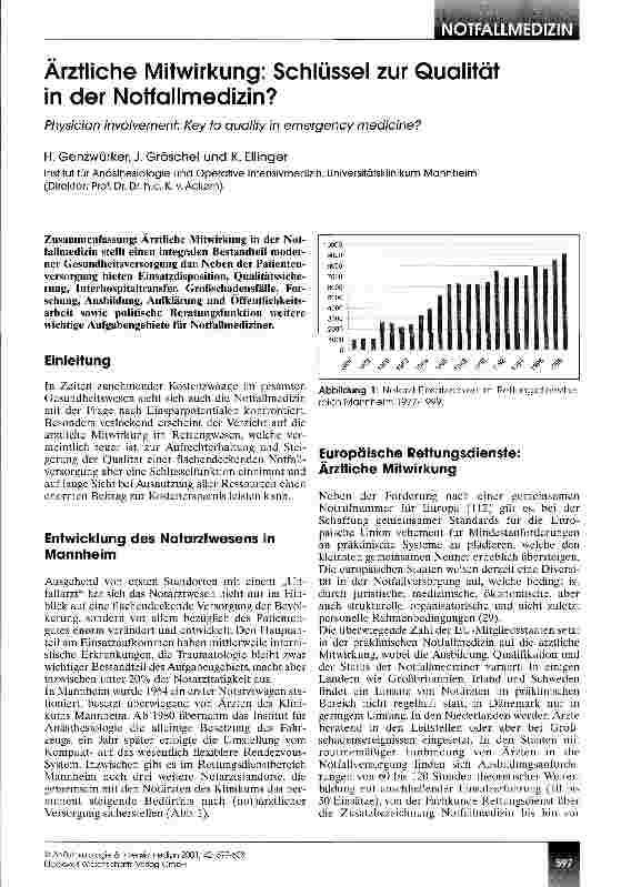 Vorschauseite 1: Ärztliche Mitwirkung: Schlüssel zur Qualität in der Notfallmedizin?
